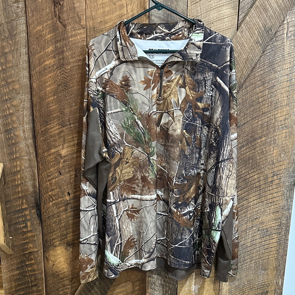 Realtree Men's 1/4 Zip Camo Long Sleeve Pullover Hunting Shirt 2XL -E8